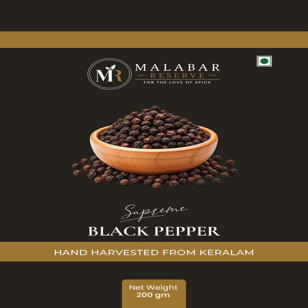 Supreme Whole Black Pepper | Kerala Black Peppercorns | Bold & Aromatic Spice | 200g